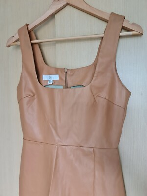 Missguided size 6 tan brown faux leather dress leg split bodycon square  neck | eBay UK