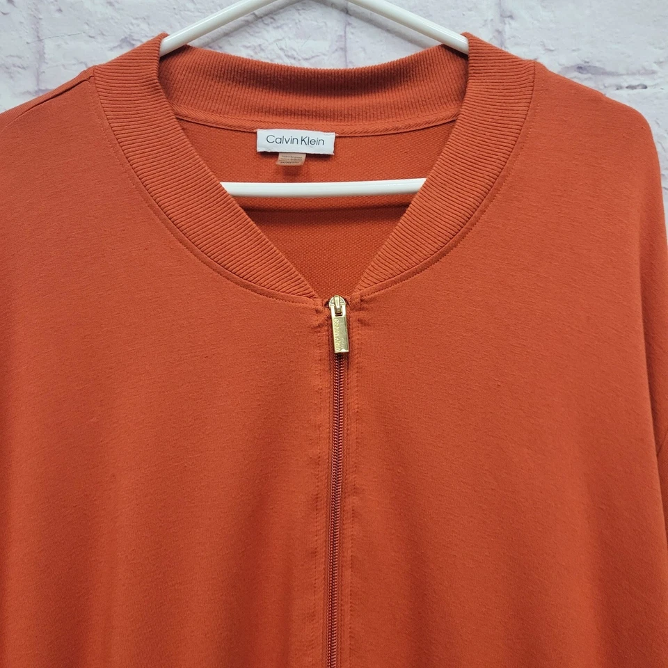 Calvin Klein Sudadera Vestido Media Cremallera Bolsillos Informal Cómodo Naranja Talla Grande 3X Foto 2 de 4