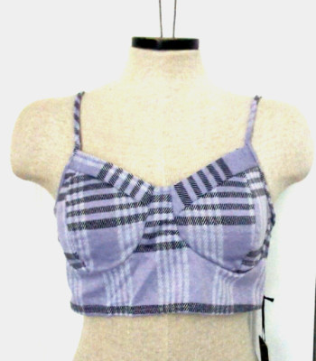 J for Justify Juniors size XL Purple & Black Plaid halter crop top New-105