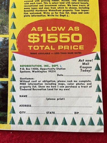 Vintage 1971 Reforestation Program Print Ad Buy Land In Montana Idaho Washington - Picture 2 of 7