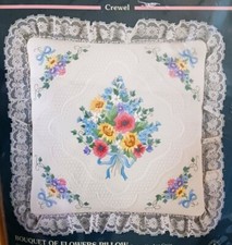 Vintage Sunset Crewel Bouquet of Flowers Pillow Kit 14" x 14" NISP