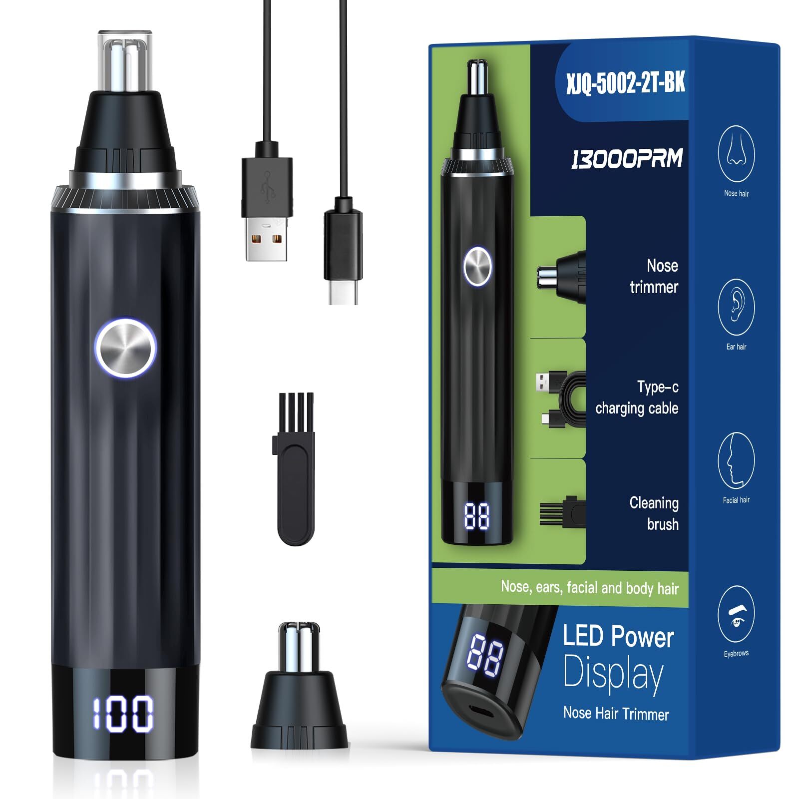 2-in-1 Wireless Hair Trimmer for Beard Nose Ear Eyebrow Grooming