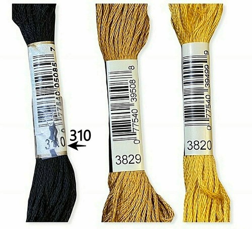 DMC 6 Strand Embroidery Floss Thread Cotton 3 Skeins 310, 3829, 3820 8.7 YDs - Picture 3 of 9