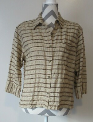 Chicos Design Women's 2825 100% Silk Jacket Brown Button Front 3/4 Sleeve Sz1(L)