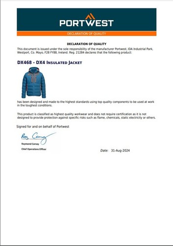 Portwest DX4 Waterproof Insulated Baffle Jacket Breathable Padded Winter Coat UK - Picture 3 of 8