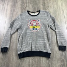 Kenzo Paris Womens Embroidered Tiger Logo Pullover Sweater Black Stripe XL