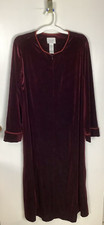 Jasmine Rose Velour Robe Housecoat Velvet Burgundy Maroon Zip Grannycore Size L
