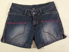 GARAGE Wmn/Jr Dark Wash Mid Rise Reg Fit Contrast Stitch Jean Midi Shorts sz 30