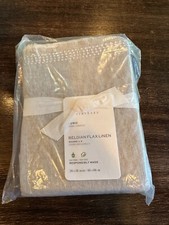 Belgian Linen Fringed Border Stitch Shams, Euro, Gray/white Border, set of 2