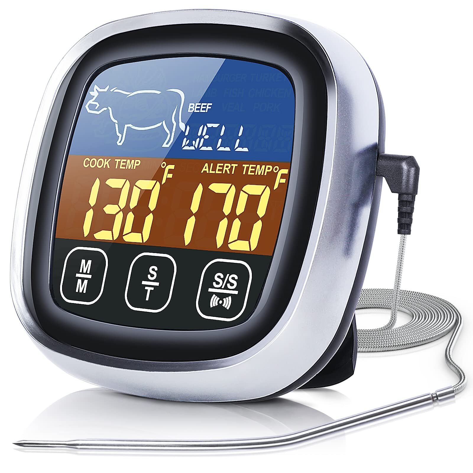Meat Thermometer, with Long Probe, Digital Meat Thermometer with Large Touchs...-image