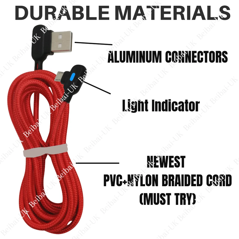 3Pack 90 Degree Elbow Micro USB Cable Braided Charger for Android Samsung 3/6 Ft - Image 4 of 4