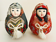 Japanese Gofun Wedding Doll Set of 2 Roly Poly Made in Japan 5"
