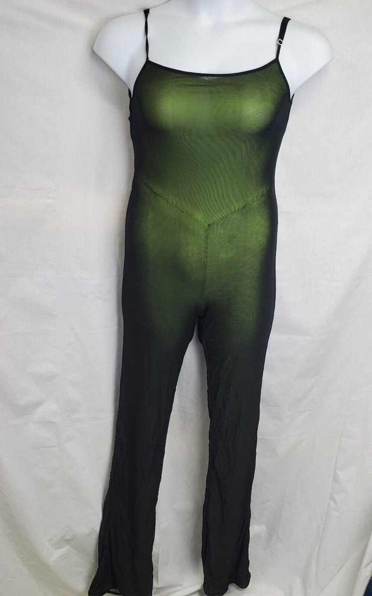 I.AM.GIA. Scorpio Mesh Overlay Flare Jumpsuit Size S Green Bodysuit