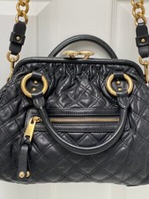 Marc Jacobs Quilted Leather Stam Bag Adjustable Chain Strap Black Gold Hardware