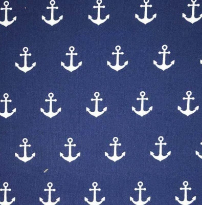 LITTLE JOHNNYS Cotton Fabric Navy Blue & White Nautical Boat Anchors Craft Fabric Material