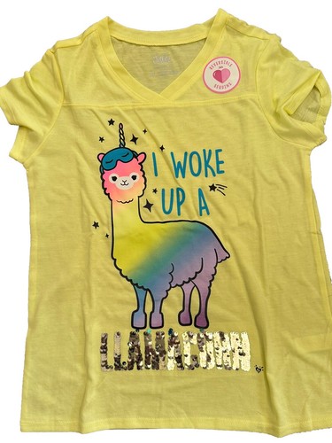 NWT JUSTICE GIRLS I WOKE UP ILLAMACORN PJ SET YELLOW SIZE 10 - Picture 2 of 3