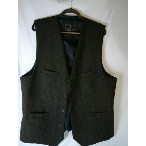 Celtic Ranchwear Mens 2XL Herringbone Tweed Vest Waistcoat Brown/Black Irish 5B - product listing photo