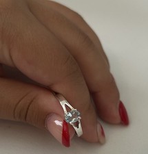 Sterling Silver Natural Light Blue Sapphire Solitaire Ring Size 10