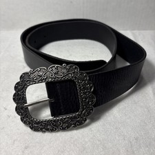 Express Black Leather Belt Silver Tone Buckle Size L