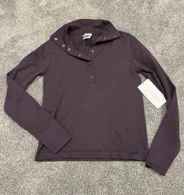NWT Athleta Flurry Seamless Henley Ribbed Snap Mock Neck Long Sleeve Purple S