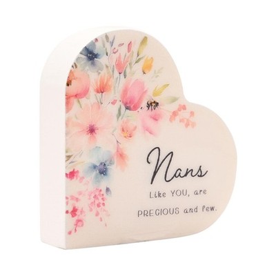 Mantel Heart Plaque for Nan 6.5cm with Wording and Floral Design in Gift Bag