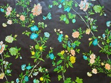 Unused vintage glazed cotton chintz floral interiors fabric - 1.9M long, brown