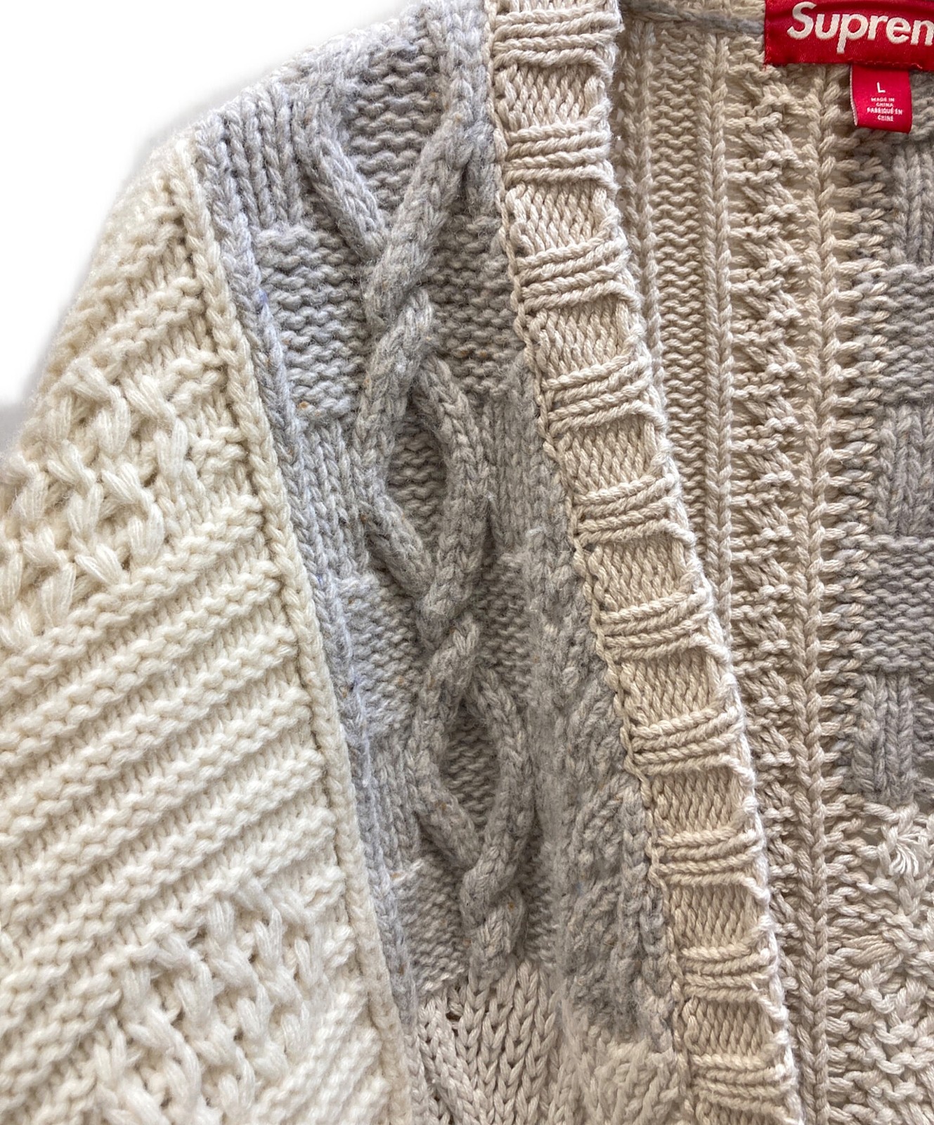 SUPREME Patchwork Cable Cardiga Size: L Beige Men - image 6
