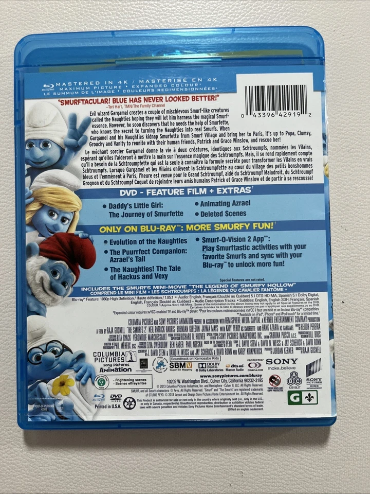 The Smurfs 2 (Blu-ray/DVD, 2013, 2-Disc Set, Canadian) - Image 2 of 3