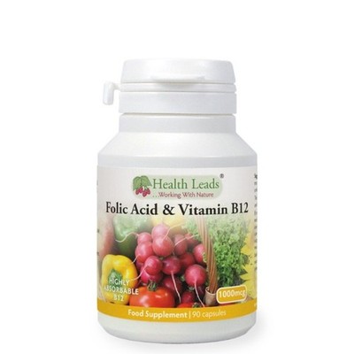 Health Leads Folsäure (Vitamin B9) 500mcg + Vitamin B12 500mcg x 90 Kapseln