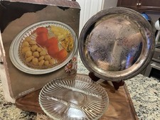 12" Silver Plated And 10" Crystal 4 Sections Relish Tray 1990