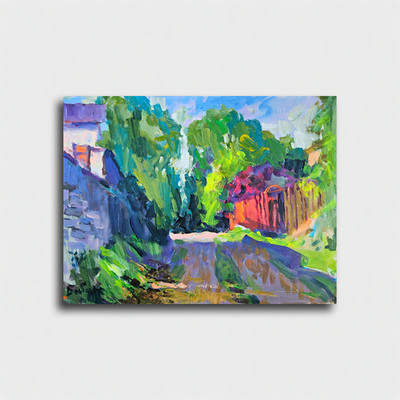 Oil painting Red Fence Ukrainian painter canvas Unframed original still life