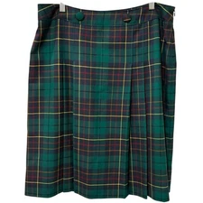 Pendelton | Plaid Skirt Vintage Knee Length Green Wool- Size 14