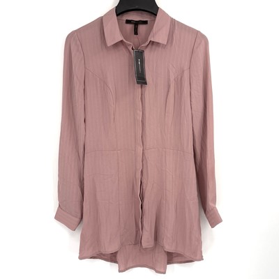 BCBG Maxazria Mauve Button Tunic Stripe Sheer Blouse Womens Size Small MSRP $138