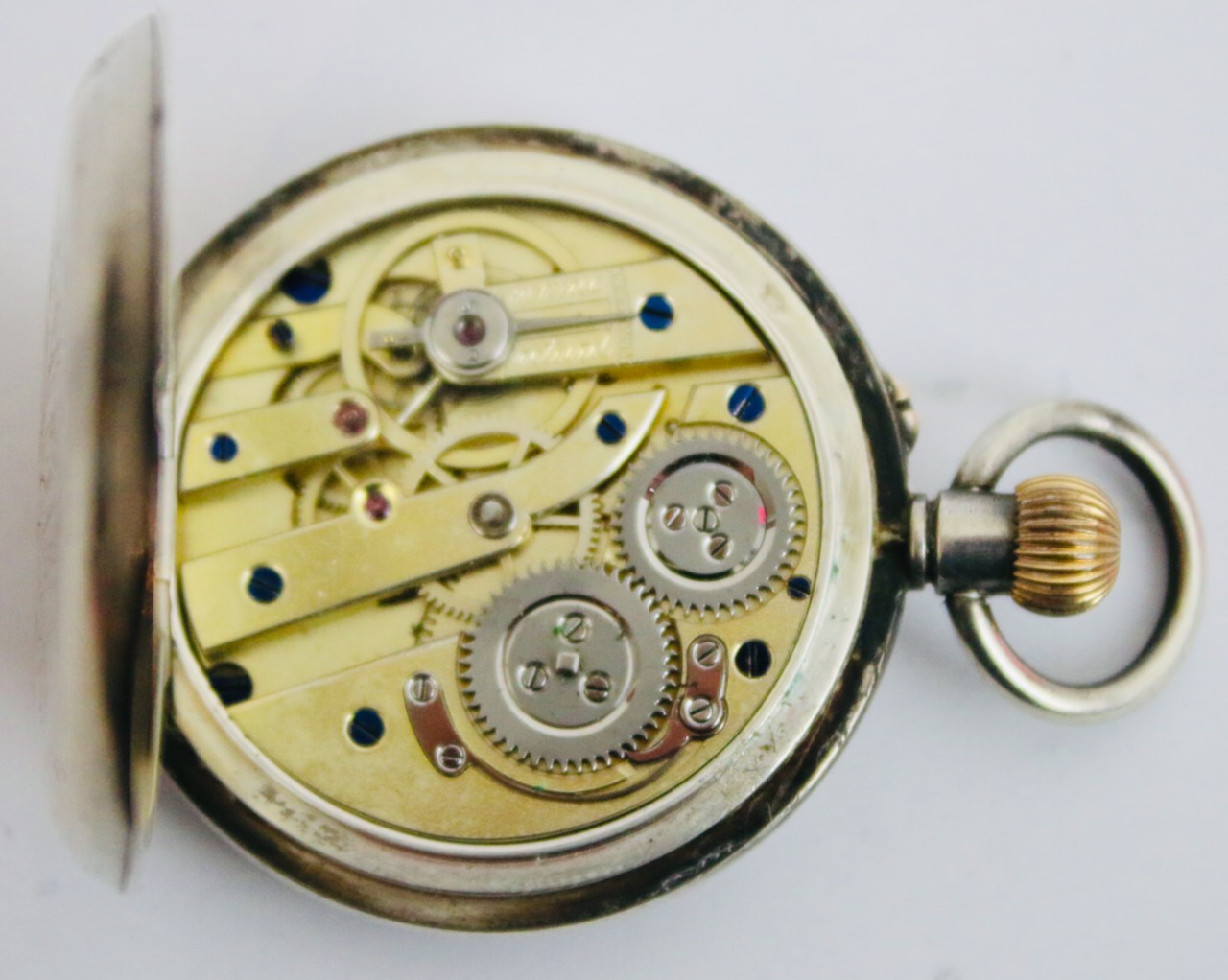 Sterling solid silver half hunter pocket watch sp… - image 2