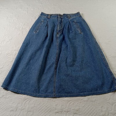 Nipon Studio Skirt Womens 12 Blue Denim Distressed Western Vtg 90s USA EUC
