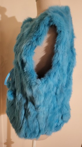 Vintage Turquoise Rabbit Fur Vest Carrie Allen Preppy Y2K Large - Picture 5 of 9