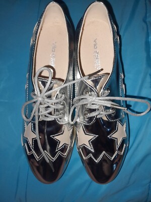 Women Patent Leather Stars Flat Platform Shoes Lace Up Brogue *Stella McCartney
