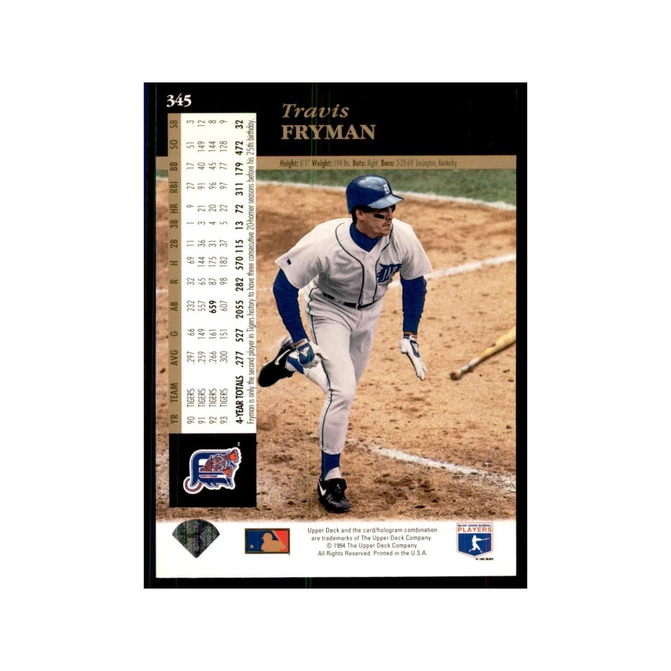 1994 Upper Deck Travis Fryman Tigers #345 - Image 2 of 3