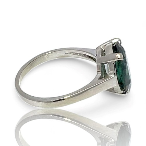 10k White Gold Lab Created Oval Bluish-Green Spinel Ring Size 7.5 (KS1017967) - Picture 4 of 6