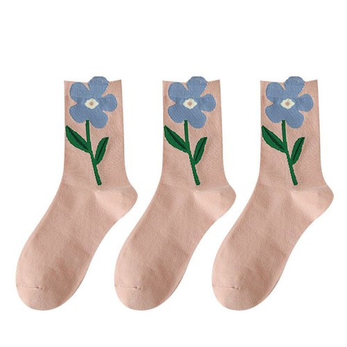 5 Pairs Girls Womens Tulip Flower Design Combed Cotton Casual Sports Socks - Picture 6 of 24