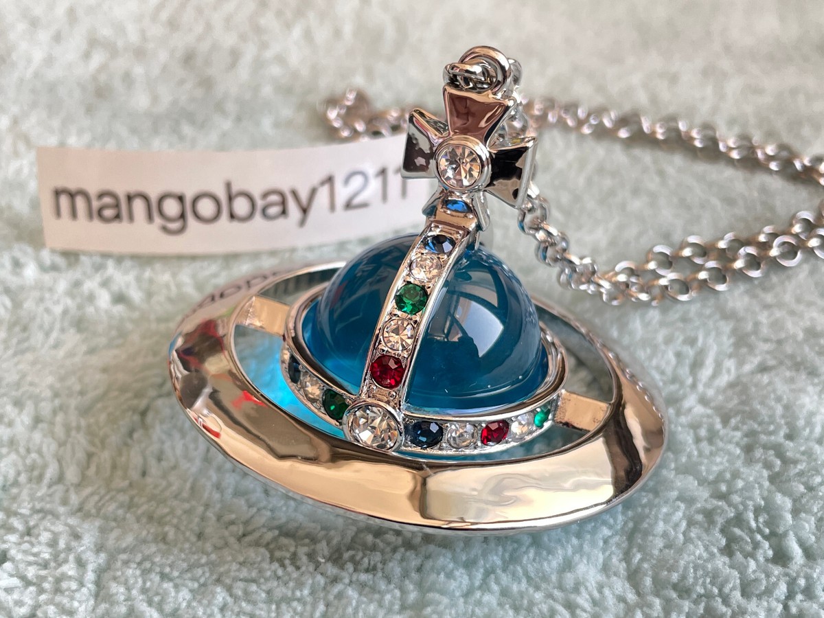 Vivienne Westwood Silver Blue 3D Giant Orb Pendant Necklace | eBay