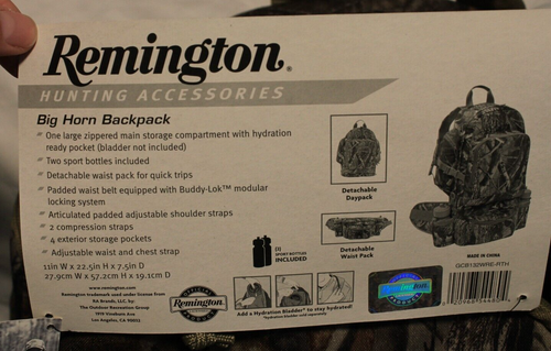 Mochila Camuflada Remington Caza, Pesca, Camping con Botellas de Agua TOTALMENTE NUEVA - Imagen 3 de 18