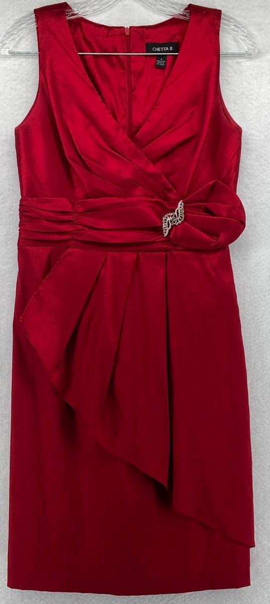 Chetta B Women's Sleeveless Wide Strap Red Formal Dress w/Ruffle & Broach  Size 4 | eBay