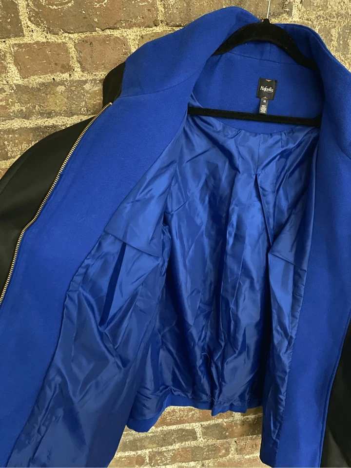 Abrigo para mujer Rafaella azul zafiro cuello alto imitación lana/cuero ribete 3X nuevo con etiquetas Foto 4 de 4