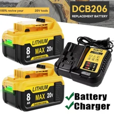 2Pack 20V 8.0AH Battery & Charger For DeWalt 20 Volt Max Lithium DCB206-2 DCB210