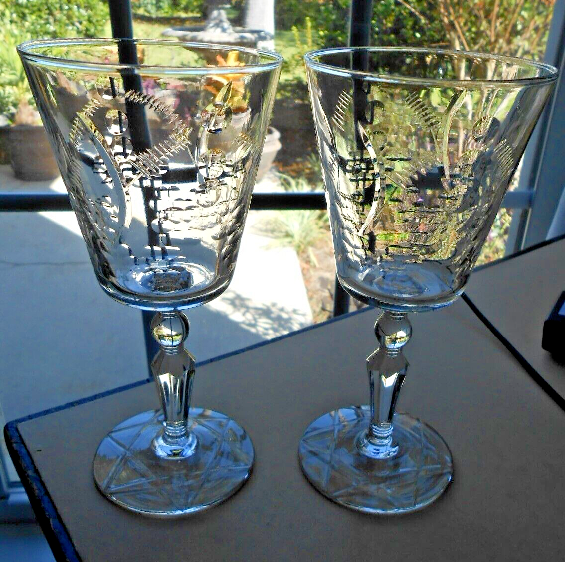 Rock Sharpe FERN Water Wine Cut Glasses Stem 3006 SET 2