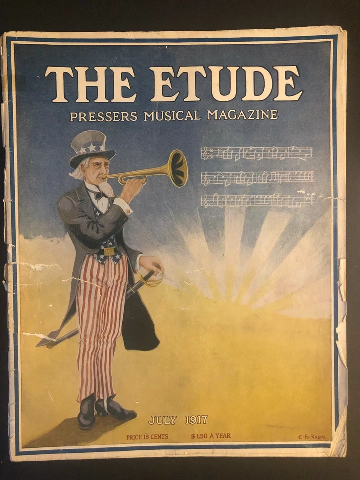 Vintage 1917 Sheet Music Magazine "The Etude" 60+ pages Uncle Sam Bugle - Image 2 of 4