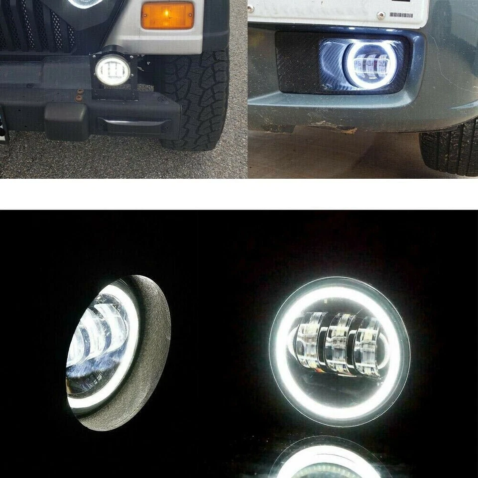 Par de luces antiniebla LED negras de 4" para Jeep Wrangler JK TJ LJ para Dodge Journey Foto 3 de 4