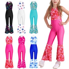 Kids Girls Romper Hippie Jumpsuit 70s Bodysuit Party Halloween Fancy Dancewear