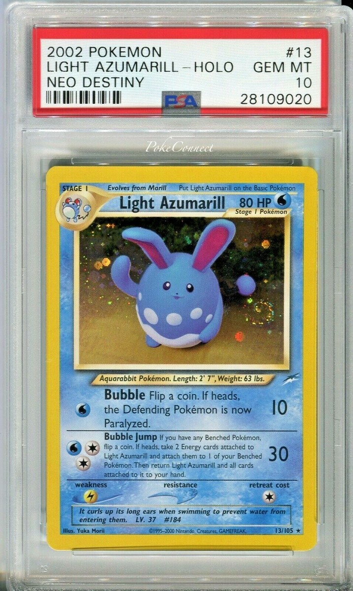 PSA 10 GEM MINT Pokemon LIGHT AZUMARILL Holo Rare Neo Destiny 13